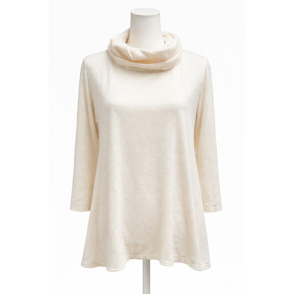 NEW Coin 1804 Womens Sweater Cream Relaxed Fit Cowl Neck Back Button Size Large